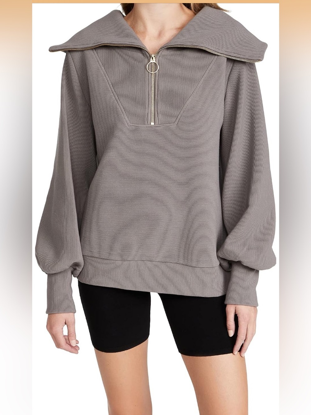 EFAN Zip Collar Pullover Sweatshirt in Taupe size XL